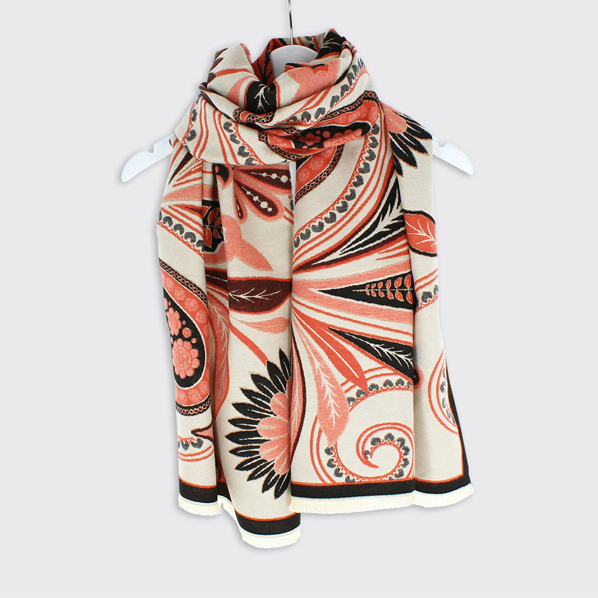 Millie Mae Celina Paisley Woven Scarf - Peach Cream