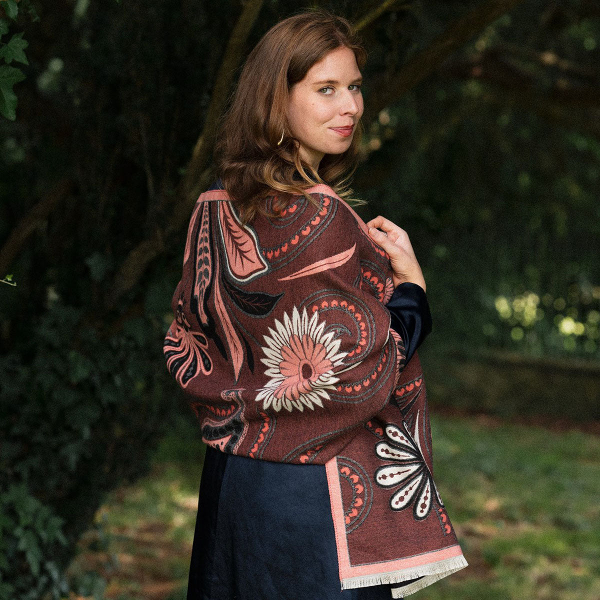 Millie Mae Celina Paisley Woven Scarf - Peach Cream