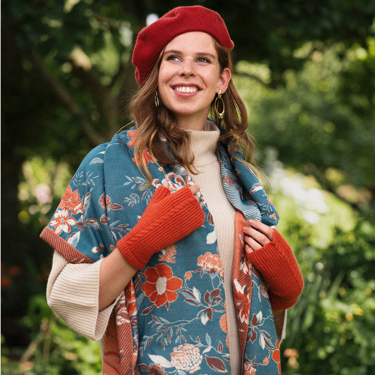Millie Mae Fleur Wool Beret - Terracotta