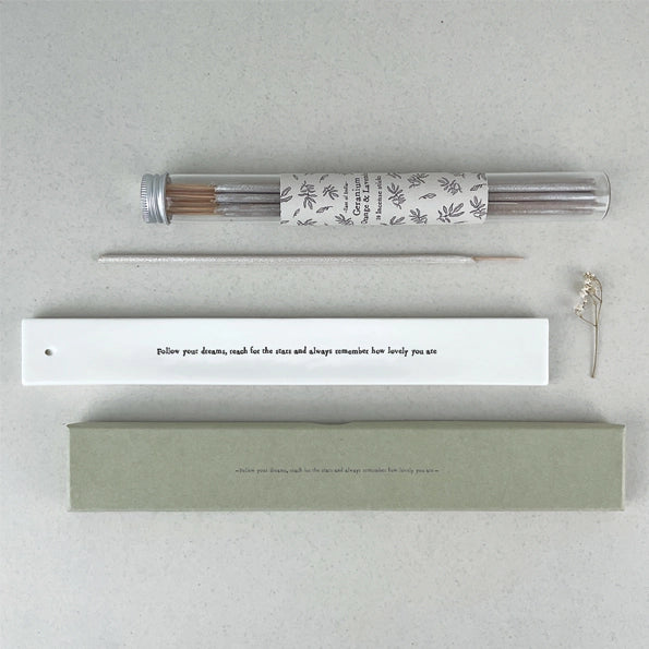 East Of India Porcelain Incense Holder 'Follow Your Dreams'