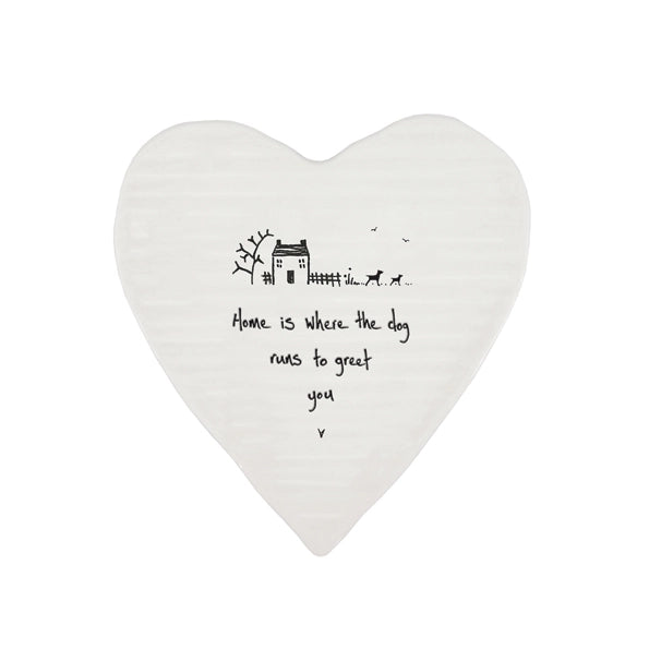 East Of India Porcelain Heart Coaster 'Home Is Where The Dog Runs To Greet You'