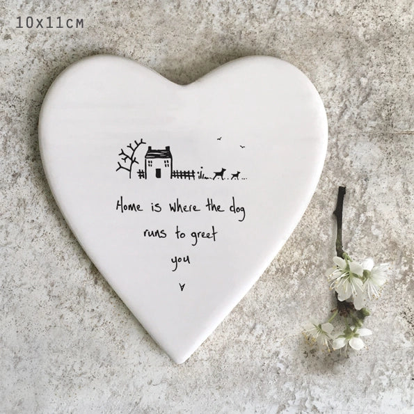 East Of India Porcelain Heart Coaster 'Home Is Where The Dog Runs To Greet You'