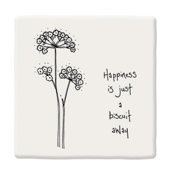 East Of India Porcelain Square Coaster 'Happiness Biscuit'