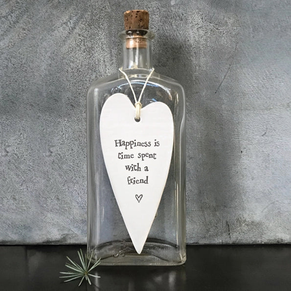 East Of India Porcelain Long Heart 'Happiness Is Time'