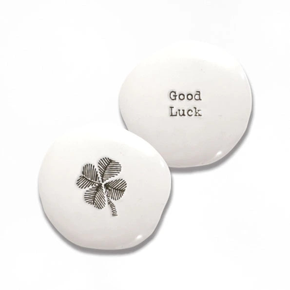 East Of India Porcelain Pebble Shamrock 'Good Luck'