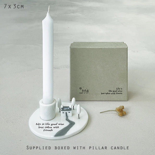 East Of India Porcelain Candle Holder 'Life Is Like Wine'