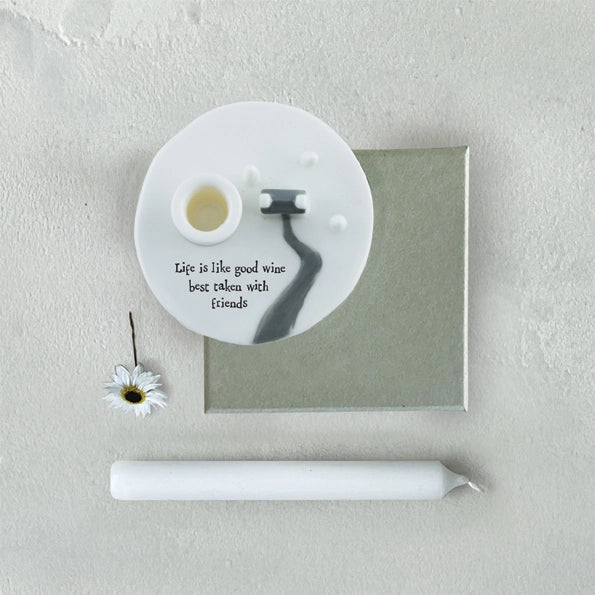 East Of India Porcelain Candle Holder 'Life Is Like Wine'