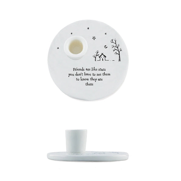 East Of India Porcelain Candle Holder 'Friends Are Like Stars'