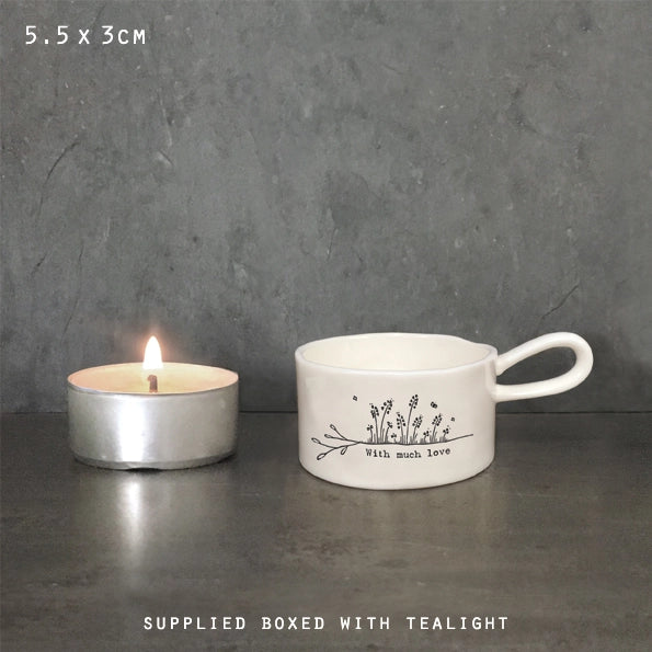 East Of India Porcelain Handled Tea Light Holder 'With Much Love'