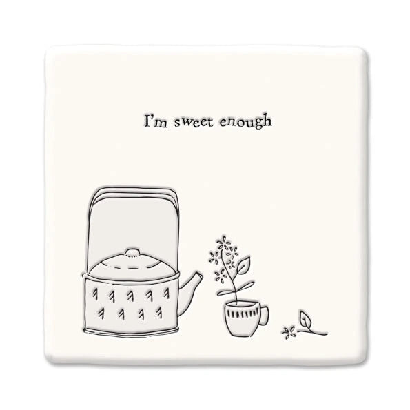 East Of India Square Porcelain Coaster 'Sweet Enough'