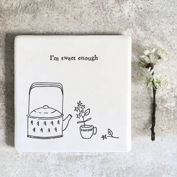 East Of India Square Porcelain Coaster 'Sweet Enough'