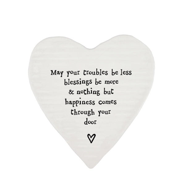 East Of India Porcelain Coaster 'May Your Troubles Be Less'