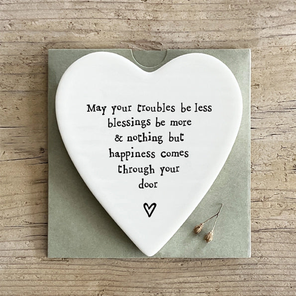 East Of India Porcelain Coaster 'May Your Troubles Be Less'