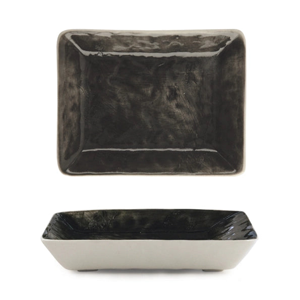 East Of India Hand Painted Black Wash Oblong Porcelain Dish