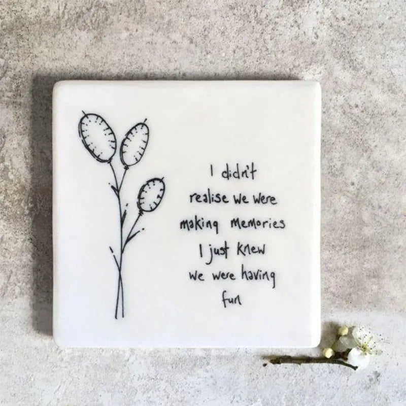East Of India Porcelain Floral Coaster 'Making Memories'