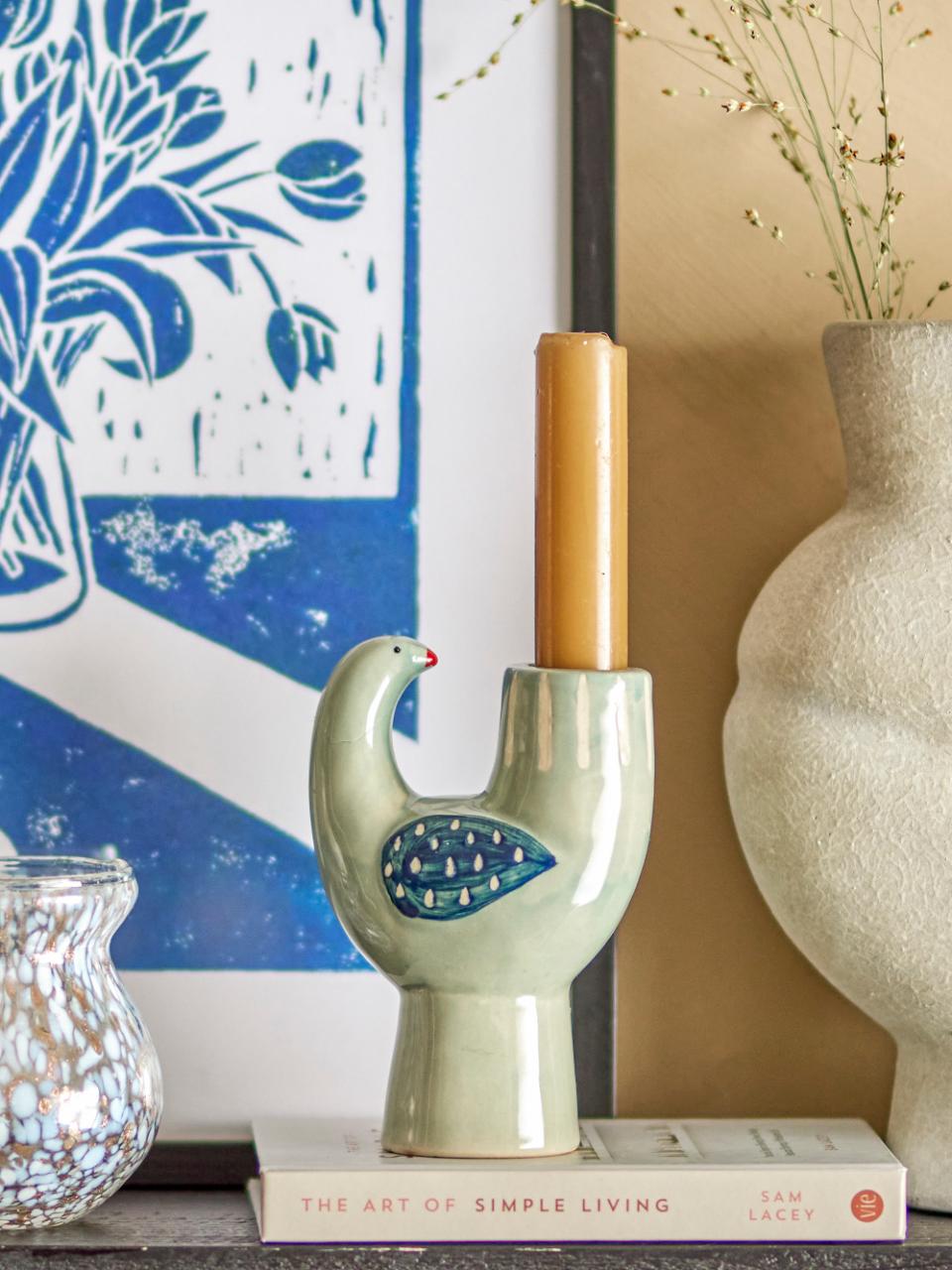 Bloomingville Trudy Candle Holder Blue Stoneware