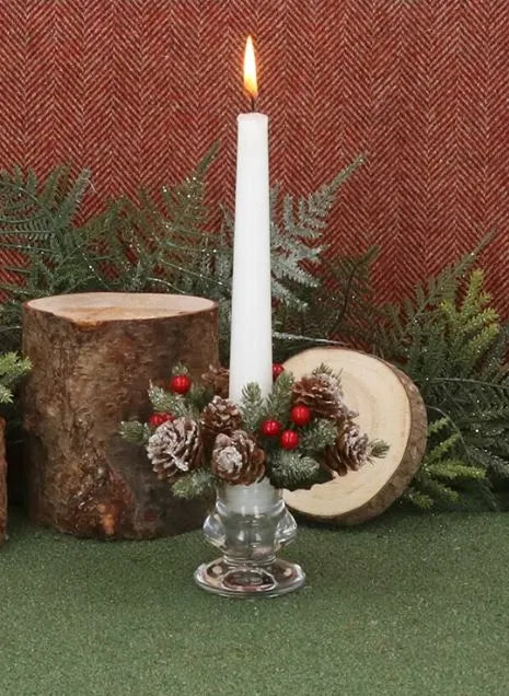 Gisela Graham Frosted Fir & Red Berry Candle Ring Small