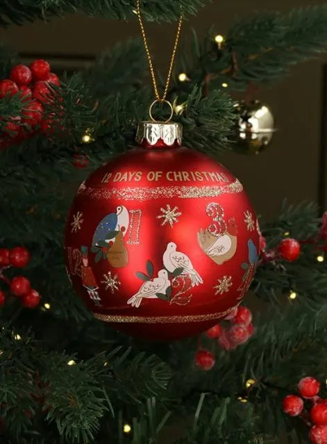 Gisela Graham Matt Red 12 Days Of Christmas Glass Ball 8cm