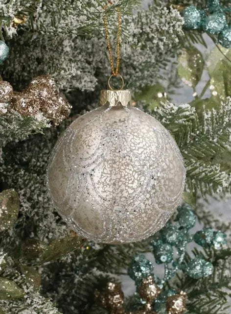 Gisela Graham Antique Silver Glass Bauble With Sparkling Swags