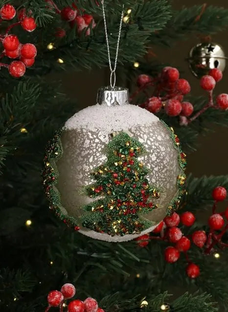 Gisela Graham Antique White Glass Ball Multi Glitter Trees