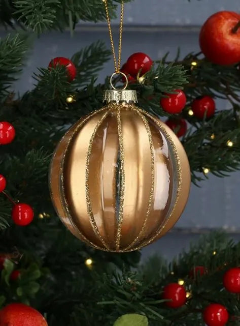 Gisela Graham Clear & Matt Gold Ribbed Glass Ball