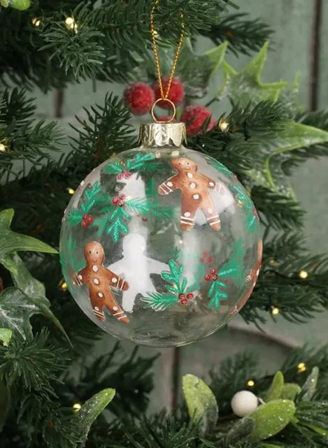 Gisela Graham Clear Glass Ball Painted Gingerbread Men