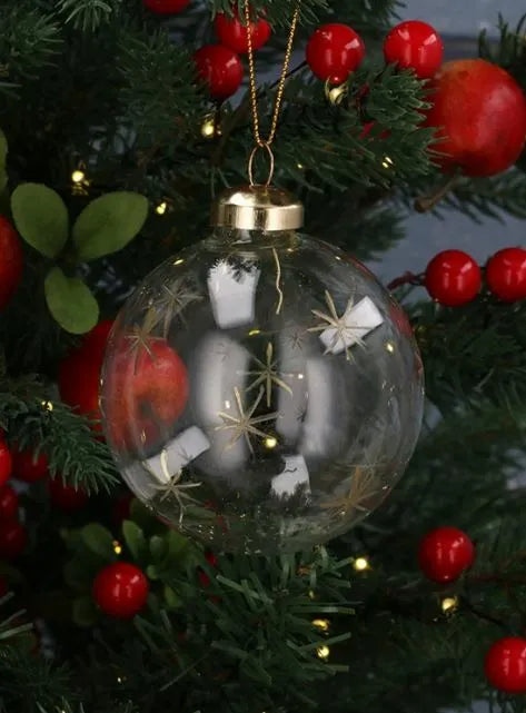Gisela Graham Clear Glass Bauble With Gold Etched Stars