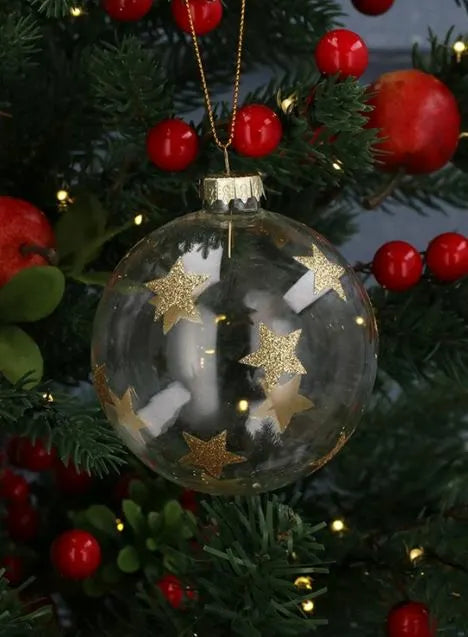 Gisela Graham Clear Glass Bauble With Gold Sparkling Stars