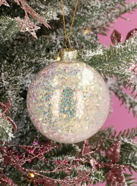 Gisela Graham Clear Glass Ball w Iridescent Confetti