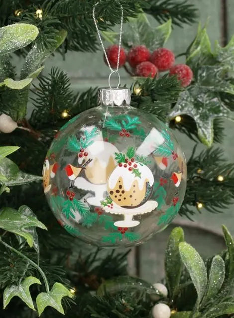 Gisela Graham Clear Glass Ball W Plum Pudding