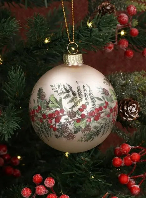 Gisela Graham Fir & Berry Band on Pale Gold Glass Ball