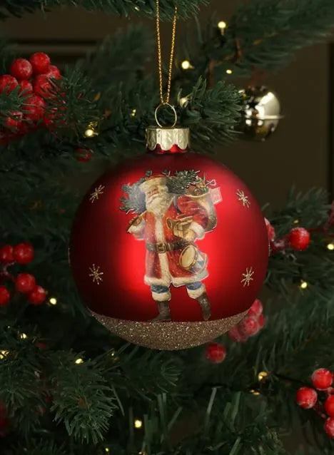 Gisela Graham Matt Red & Gold Sparkling Nostalgia Santa Glass