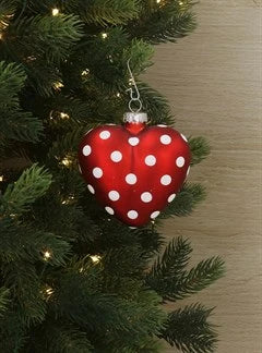Gisela Graham Matt Red Glass Heart w White Dots