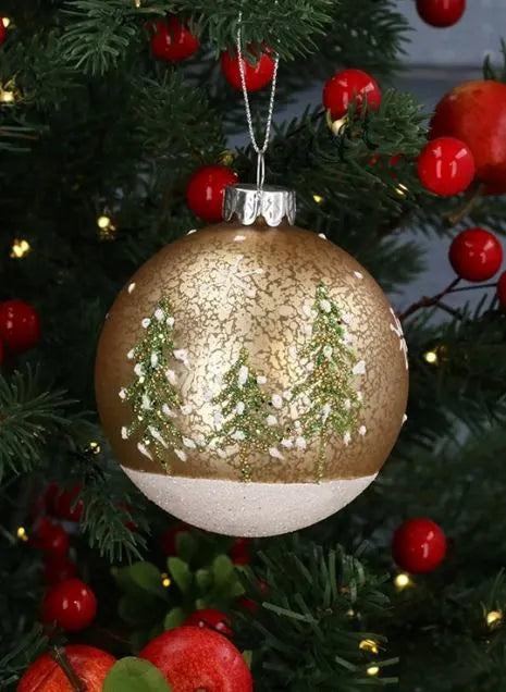 Gisela Graham Mottled Gold & White Sparkling Glass Ball w Tree