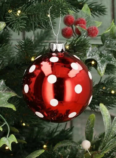 Gisela Graham Shiny Red Glass Ball w White Spots