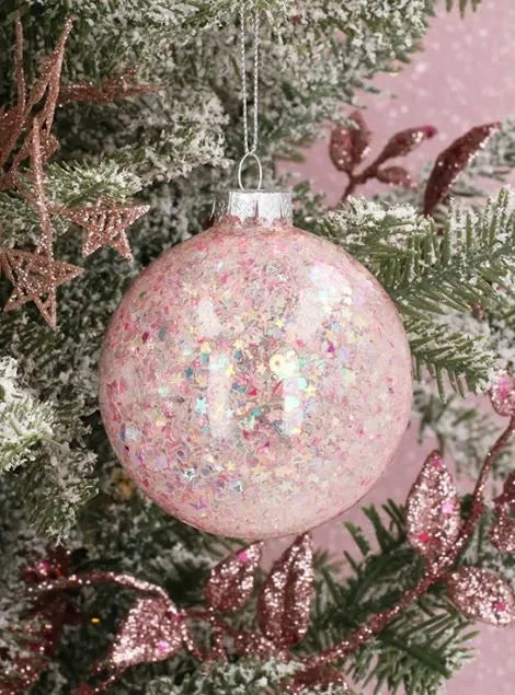 Gisela Graham Two-Tone Pink Confetti Filled Glass Ball