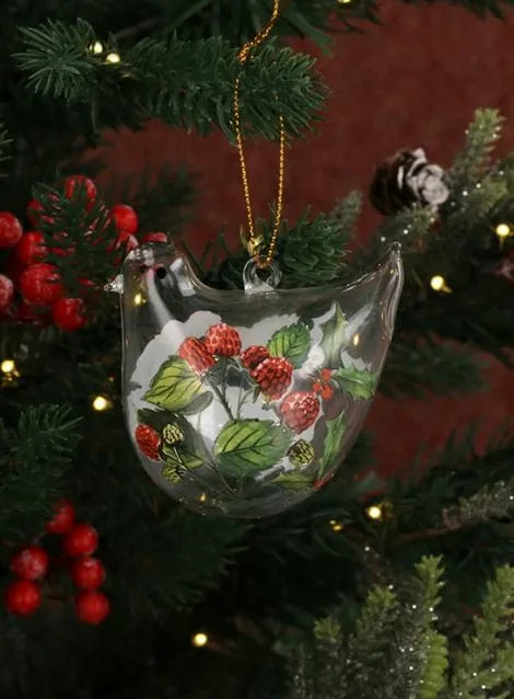 Gisela Graham Clear Glass Bird w Fruit & Holly