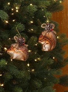 Gisela Graham Glass Squirrel & Hedgehog w Cone & Berry, 2as