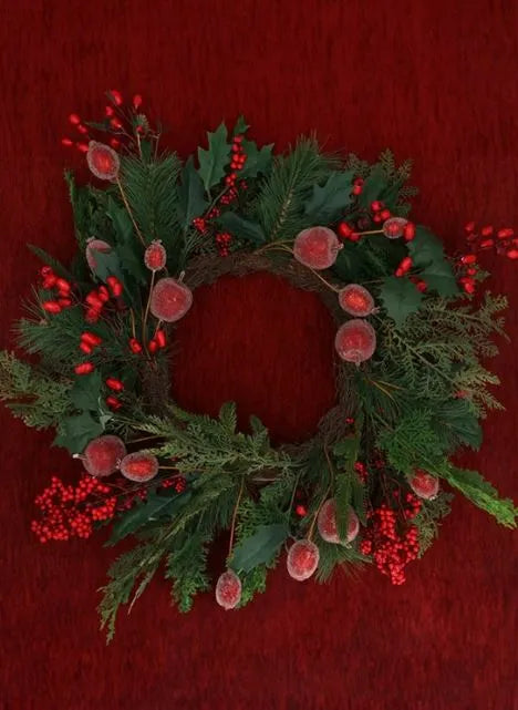 Gisela Graham Beaded Pomegranate & Red Berry Fir Wreath