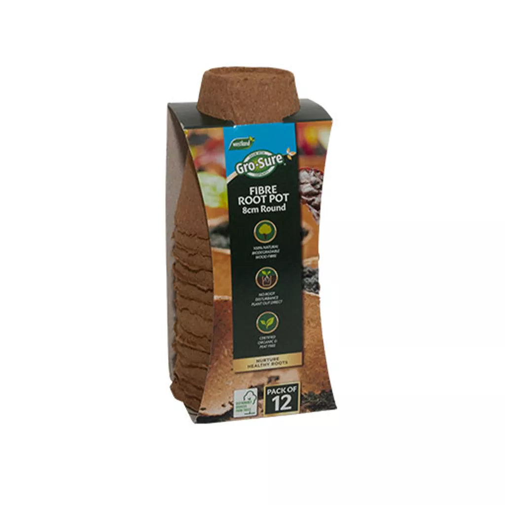 Gro-Sure Round Fibre Pots 8 cm Pack of - 12