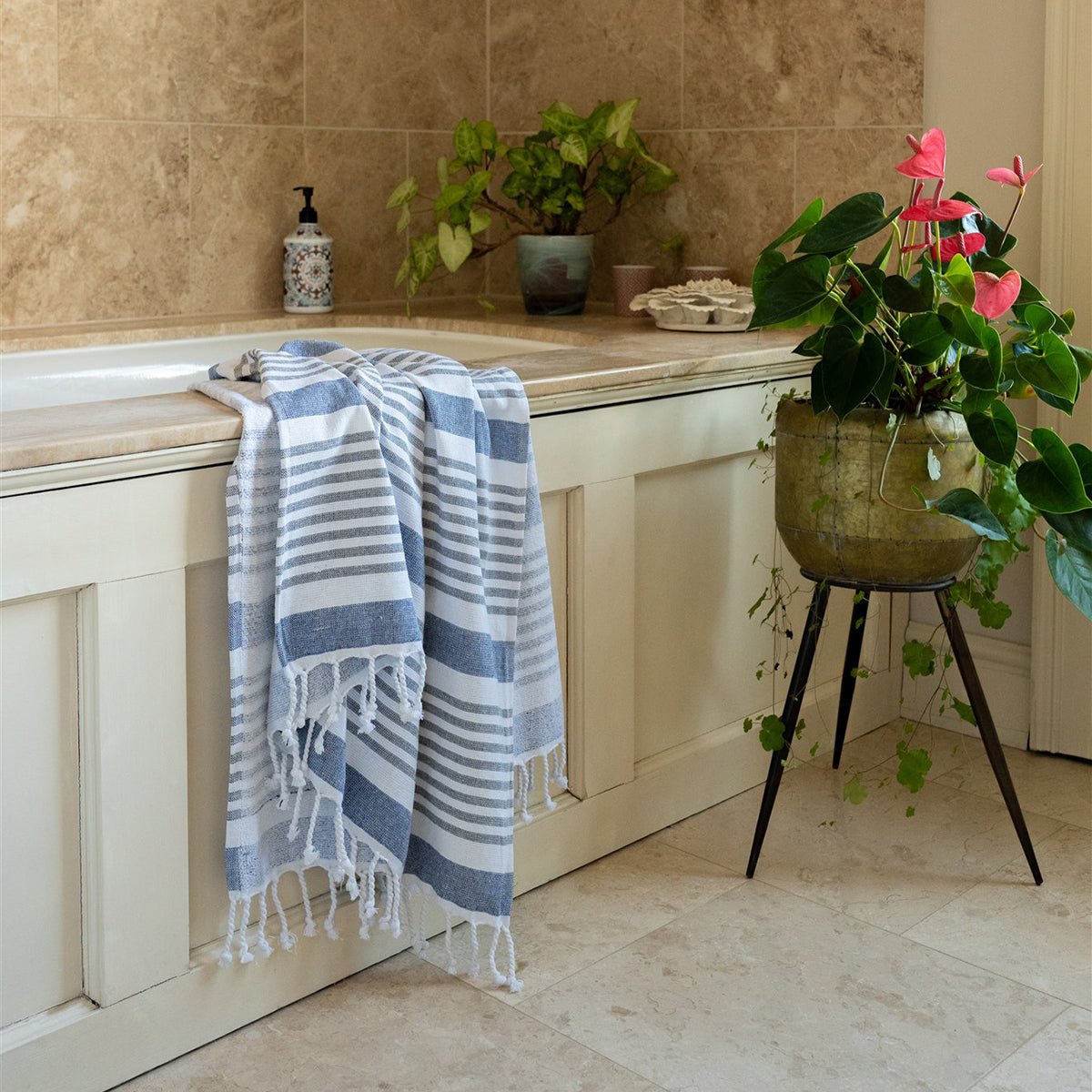 Forever England Hammam Striped Towel/ Throw- Grey