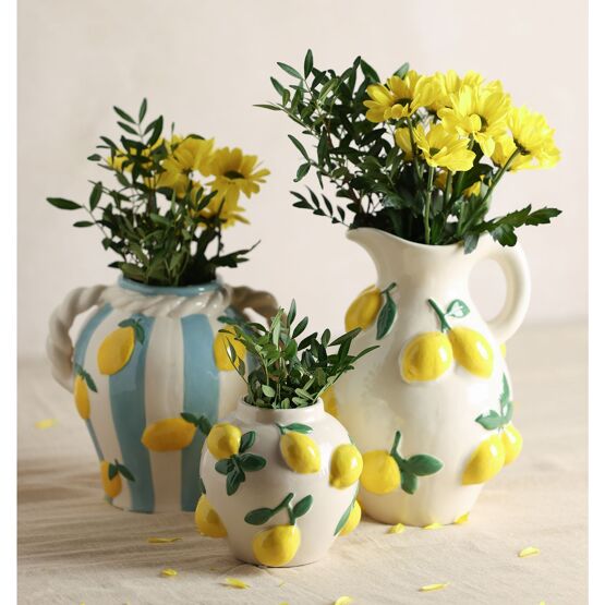 Hestia White Jug Vase With Lemons 25cm