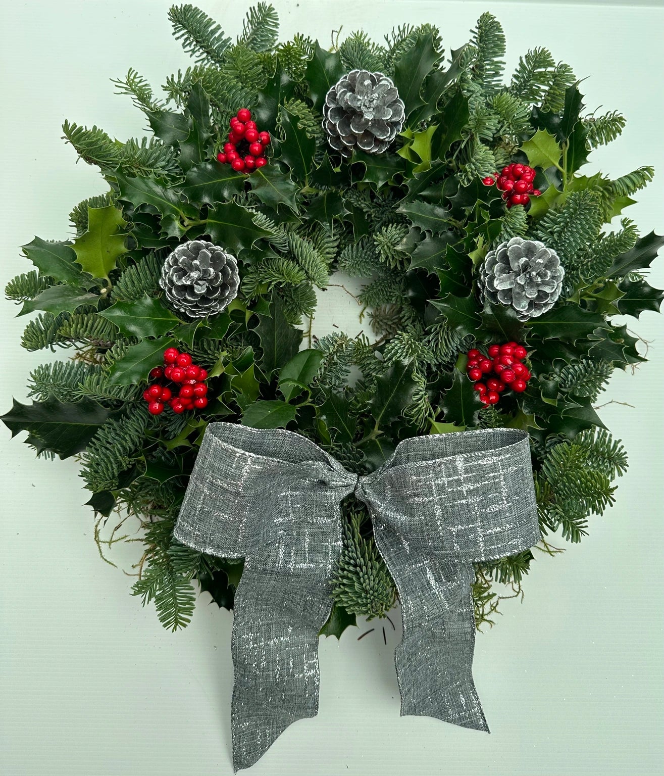 Home Made Wreath  - 16" Berries Cones & Bow