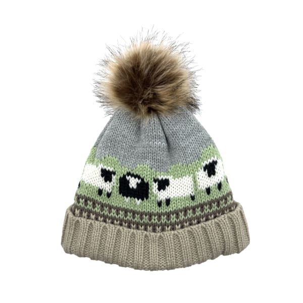Aran Sheep Pom Pom Hat - Pebble