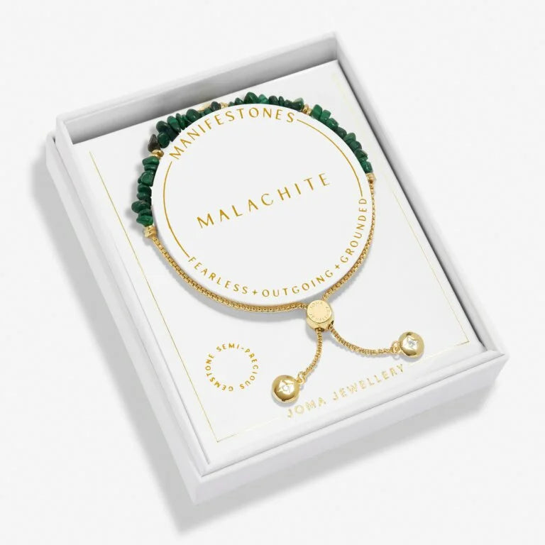 Joma Jewellery Manifestones ' Malachite' Gold Plated Adjustable Bracelet 24.5Cm