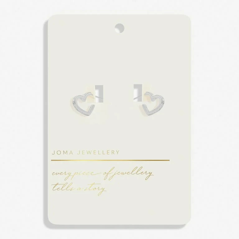 Joma Jewellery Style Stories Pave Edge Heart Silver Plated Hoop Earrings