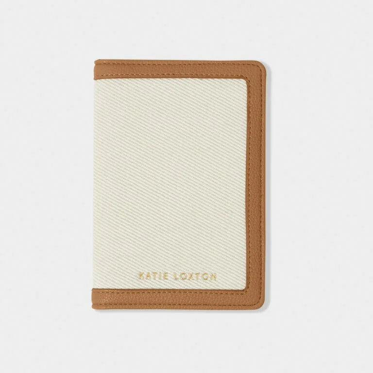 Katie Loxton Capri Canvas Passport Cover Tan / Off White 14.5  cm X 10  cm X 1  cm