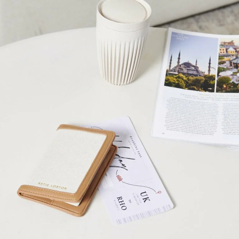 Katie Loxton Capri Canvas Passport Cover Tan / Off White 14.5  cm X 10  cm X 1  cm