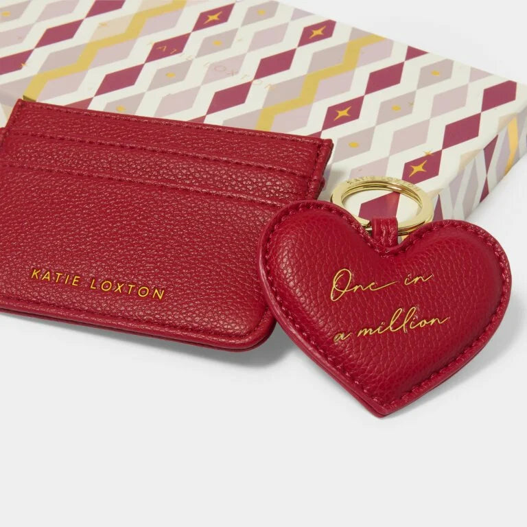 Katie Loxton Heart Keyring And Card Holder Set One In A Million Garnet Red