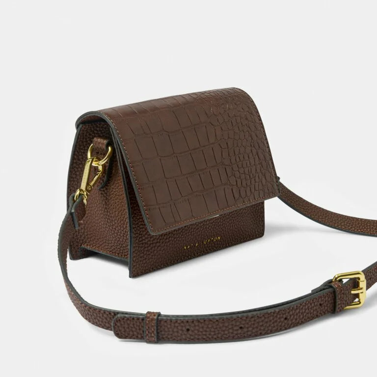Katie Loxton Orla Mini Faux Croc Crossbody Chocolate